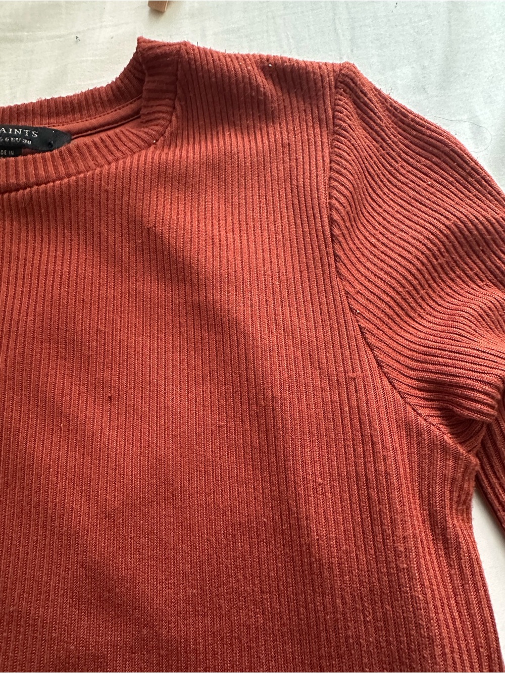 All Saints Molly LS Bodysuit Open-Back Ribbed Long-Sleeve Bodysuit in Berry Red - Picture 10 of 11